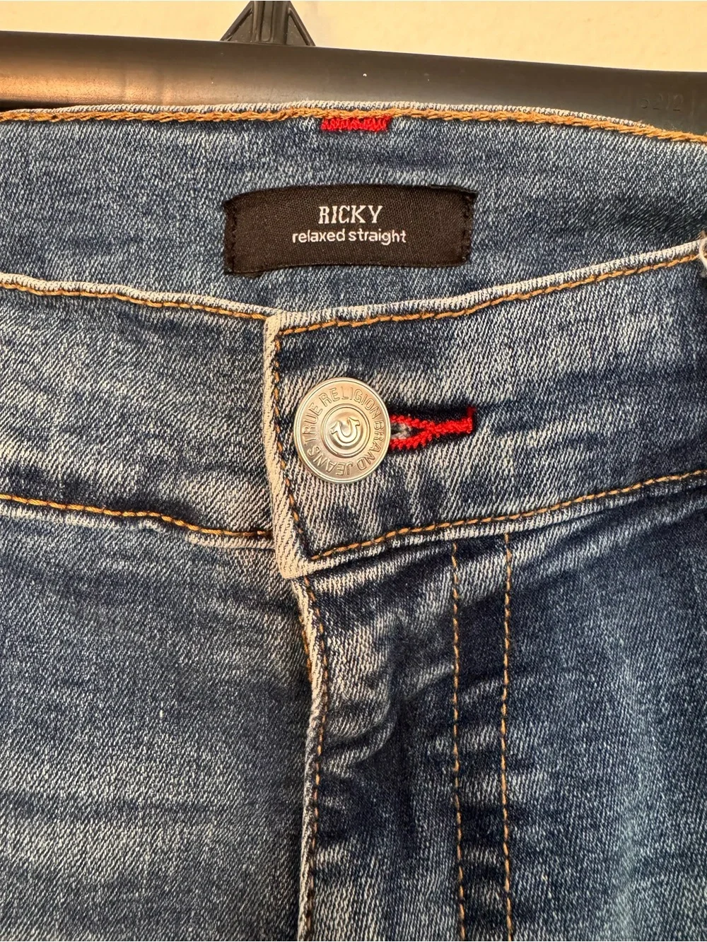 True Religion Denim Jeans in Medium Blue with Red Trim